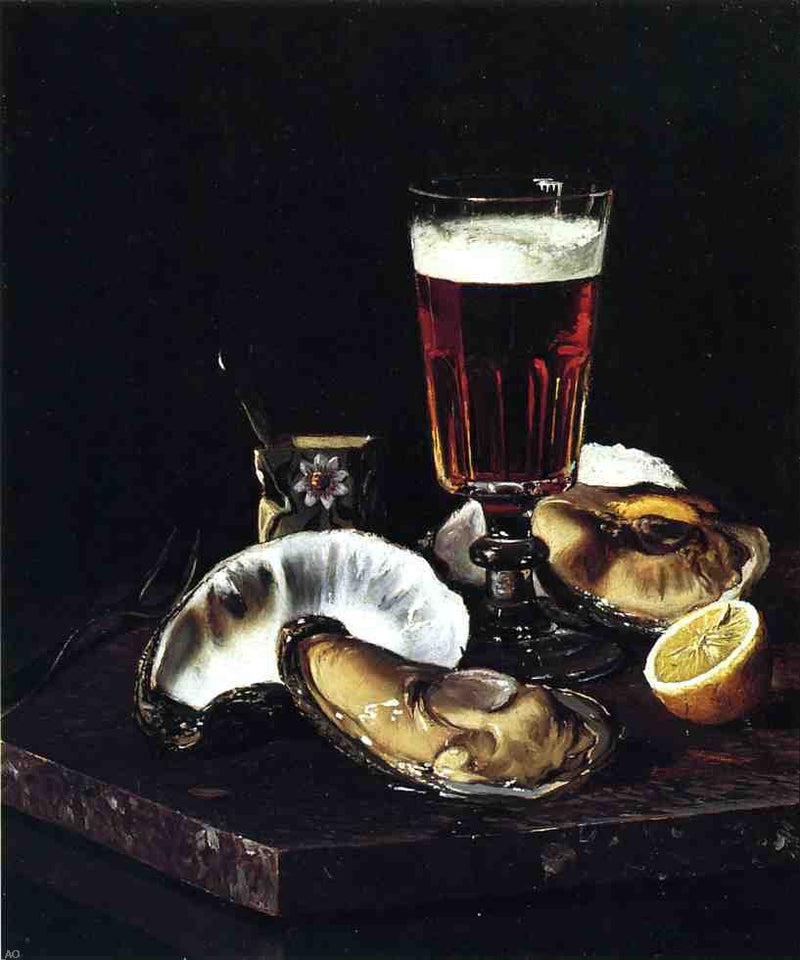 Still Life with Beer and Oysters by Andrew H. Way - Hand Painted Oil Painting
