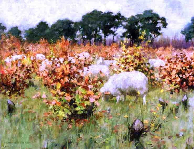 Grazing Sheep by George Hitchcock - Hand Painted Oil Painting