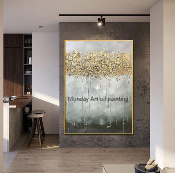 Hand Painted abstract golden oil Painting Hand Painted modern gold tree oil painting home decoration Wall art