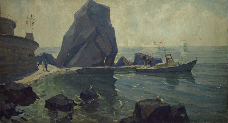 Oil painting Night coast