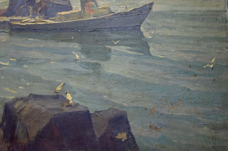 Oil painting Night coast