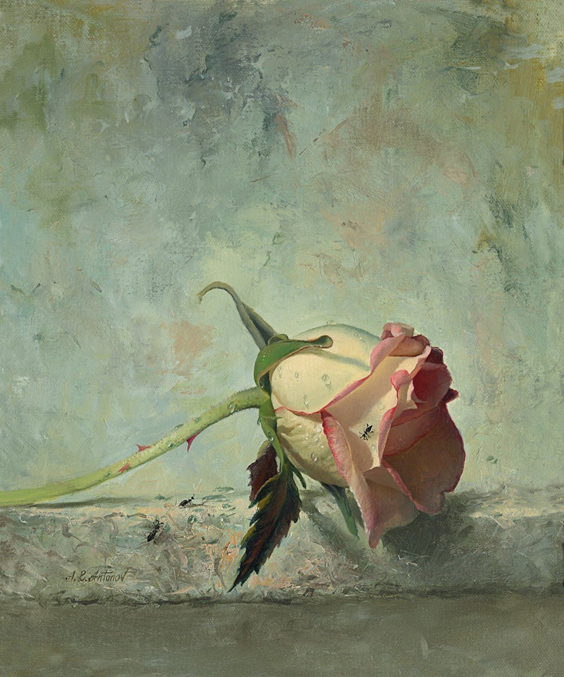 Delicate Pink Rose with Vintage Texture – Artistic Oil Painting