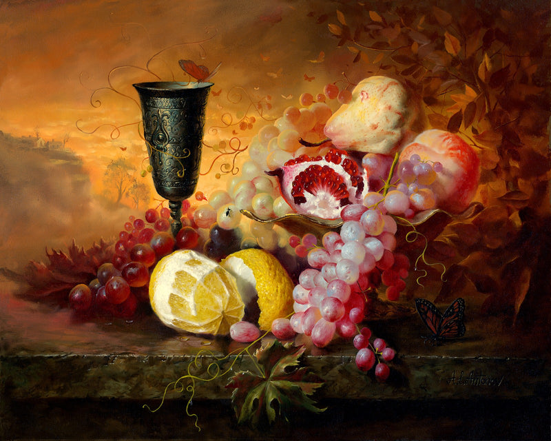 Still Life with Fruits and Chalice in Autumnal Setting