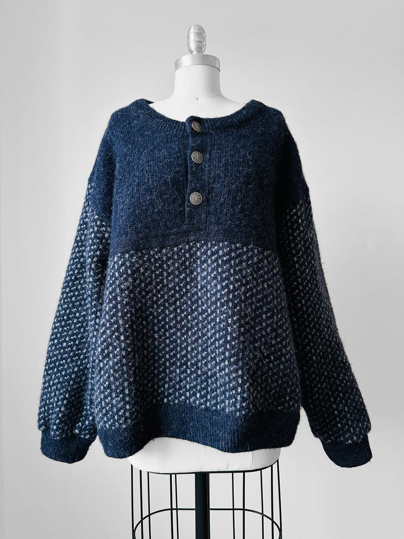 1970s Navy LL BEAN Heavy Wool Knit Blend Jumper - Sz. O/S