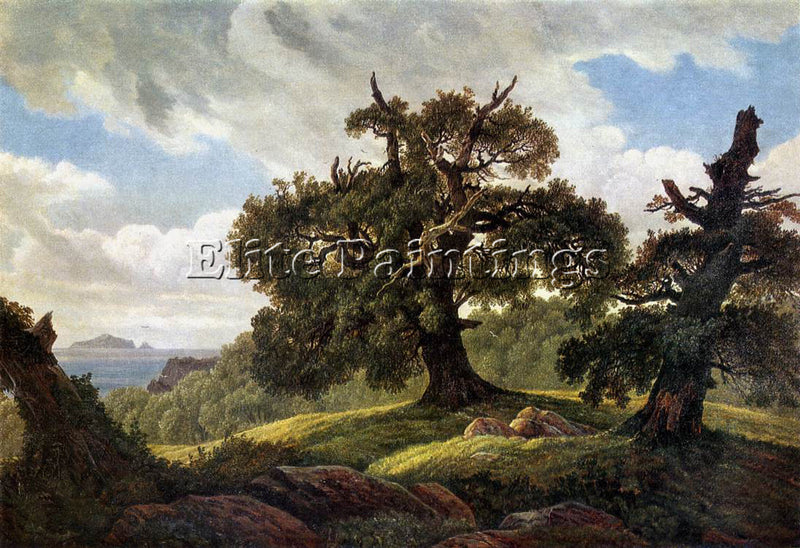 GERMAN CARUS CARL GUSTAV OAKS AT THE SEA SHORE ARTIST PAINTING REPRODUCTION OIL