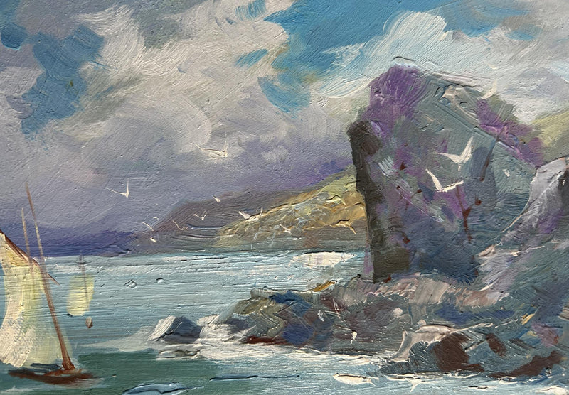 Oil painting Seagulls and rocky shore in the sea Yuriy Suprunchuk