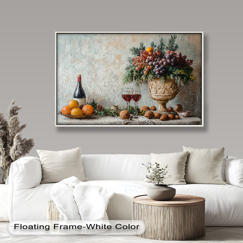 Vintage Fruit, Wine & Floral - Still Life Oil Painting