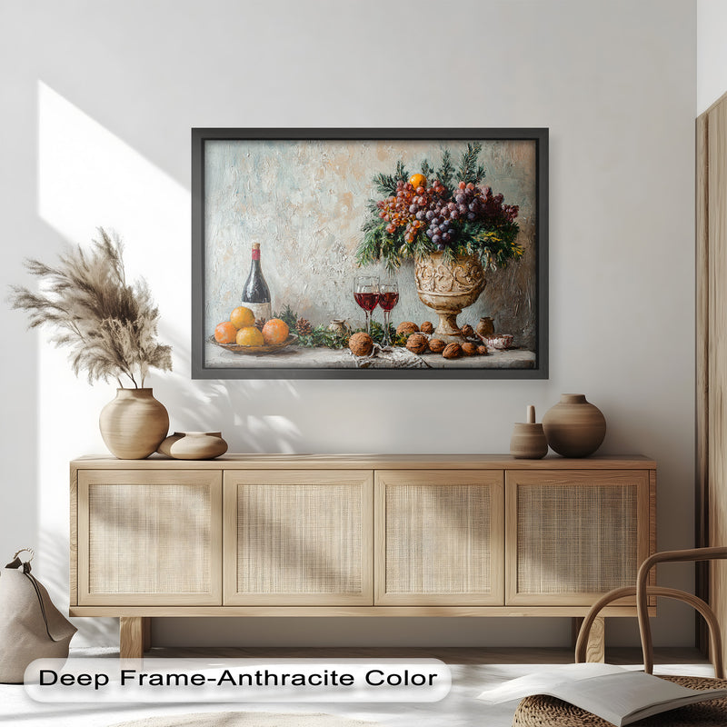 Vintage Fruit, Wine & Floral - Still Life Oil Painting