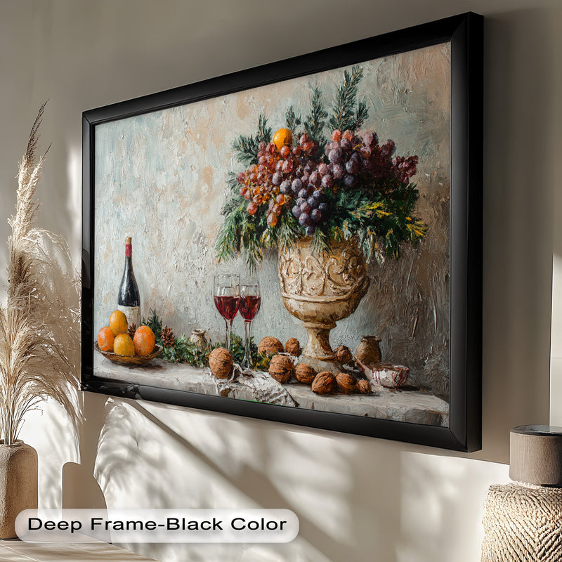 Vintage Fruit, Wine & Floral - Still Life Oil Painting
