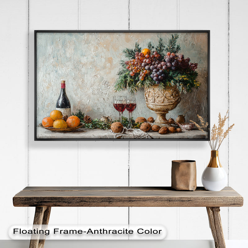 Vintage Fruit, Wine & Floral - Still Life Oil Painting