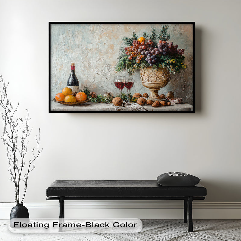 Vintage Fruit, Wine & Floral - Still Life Oil Painting