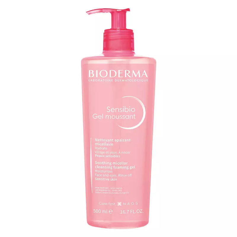 Bioderma Sensibio Foaming Gel - Soothing & Hydrating Micellar Face Wash for Sensitive Skin, Gentle Cleanser & Makeup Remover for Face & Eyes, 500ml
