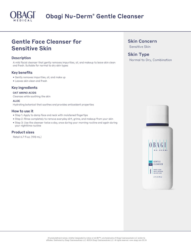 Obagi Medical Nu-Derm Gentle Face Cleanser for Normal to Dry Sensitive Skin