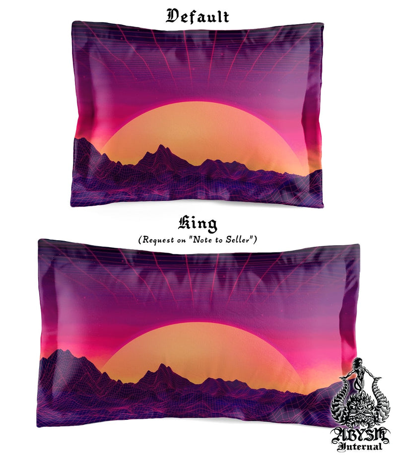Vaporwave Bedding Set, Comforter or Duvet, Synthwave Bed Cover, Retrowave Bedroom Decor, King, Queen & Twin Size, Gamer Kids 80s Room - Sunset