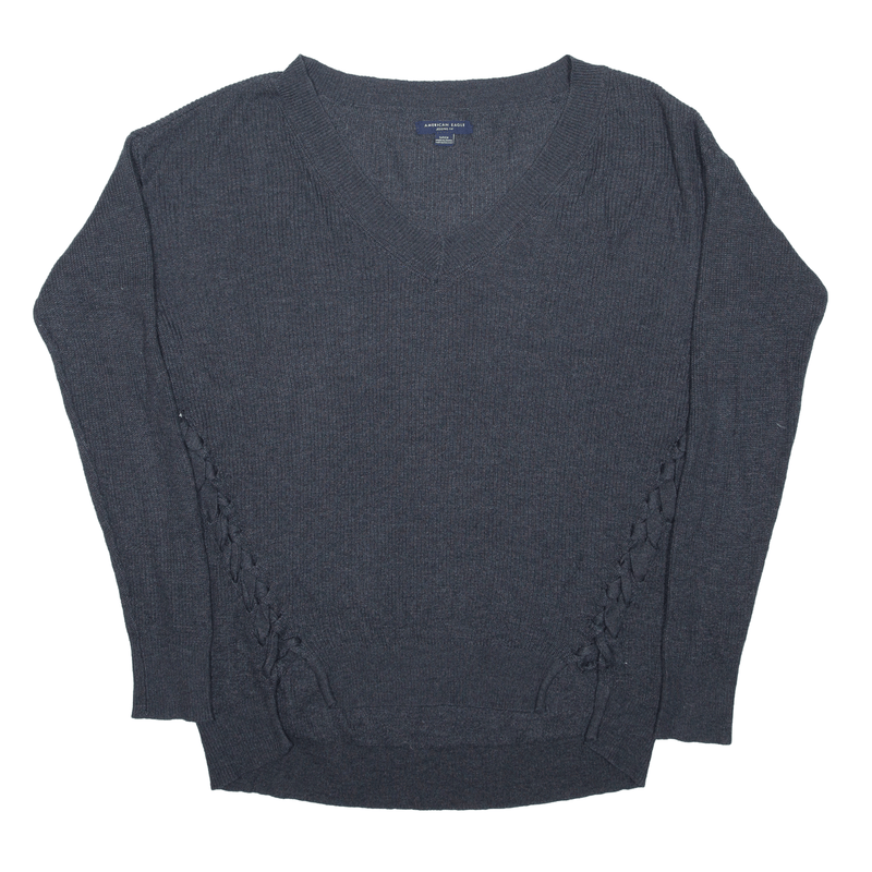 AMERICAN EAGLE Jegging Fit Jumper Grey Tight Knit V-Neck Womens S