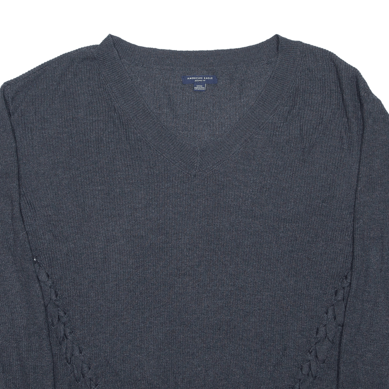 AMERICAN EAGLE Jegging Fit Jumper Grey Tight Knit V-Neck Womens S