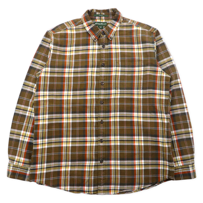 Eddie Bauer フランネル ボタンダウンシャツ L ブラウン チェック コットン RELAXED FIT