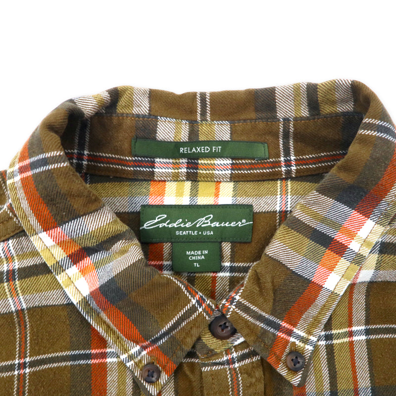 Eddie Bauer フランネル ボタンダウンシャツ L ブラウン チェック コットン RELAXED FIT