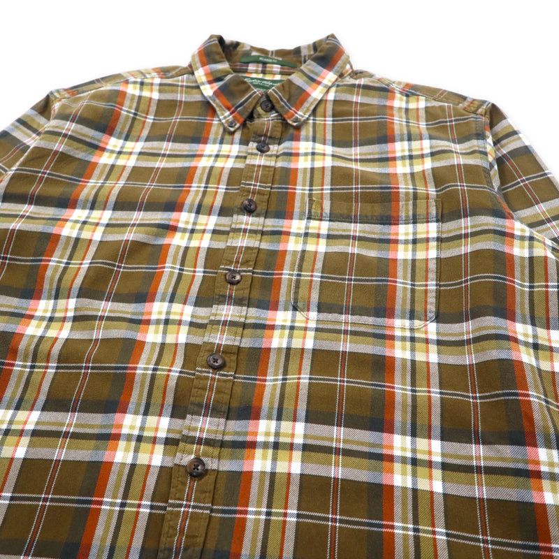 Eddie Bauer フランネル ボタンダウンシャツ L ブラウン チェック コットン RELAXED FIT