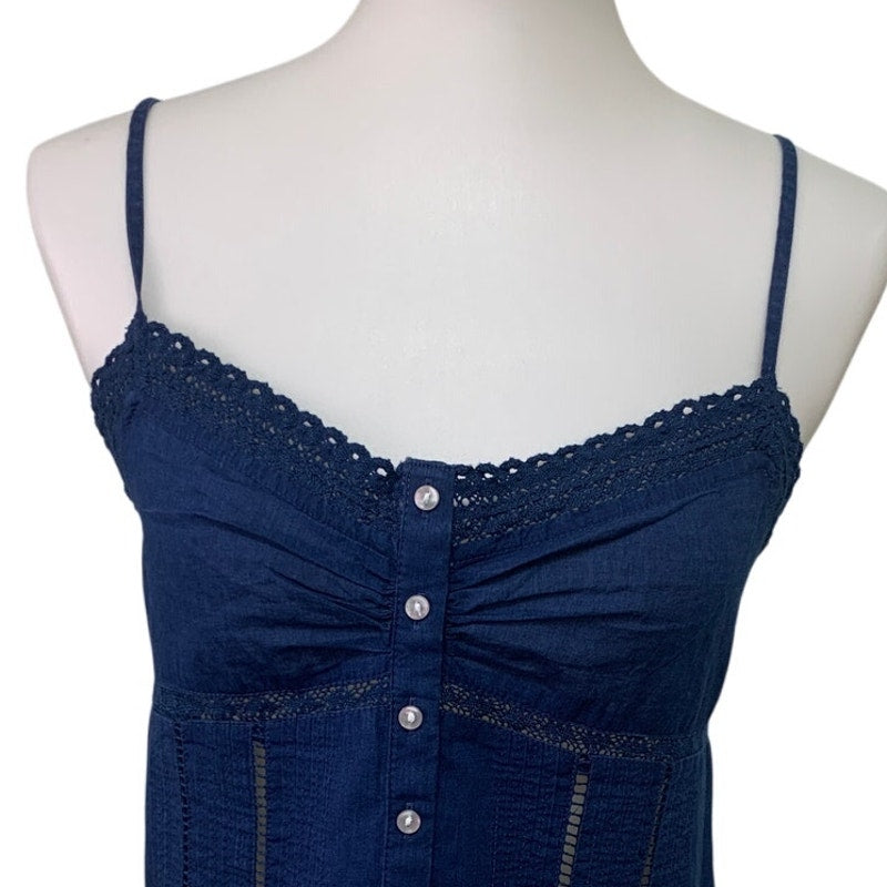New American Eagle Womens XS Button Front Denim Blue Smocked Cami Top