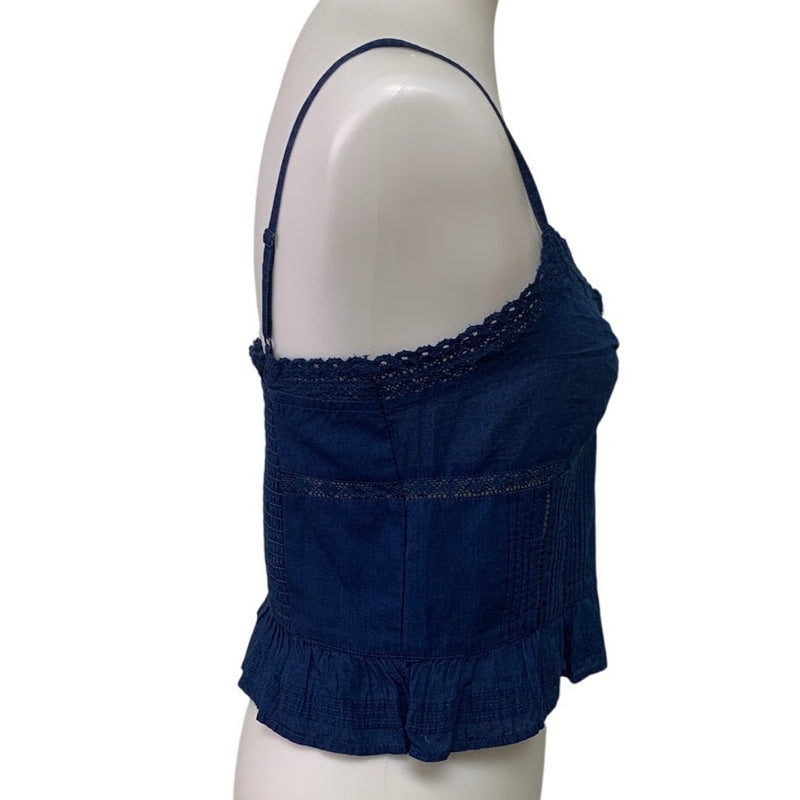 New American Eagle Womens XS Button Front Denim Blue Smocked Cami Top