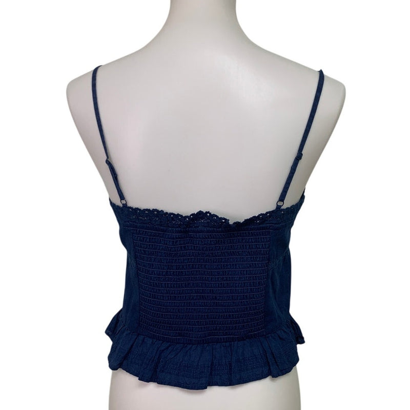 New American Eagle Womens XS Button Front Denim Blue Smocked Cami Top