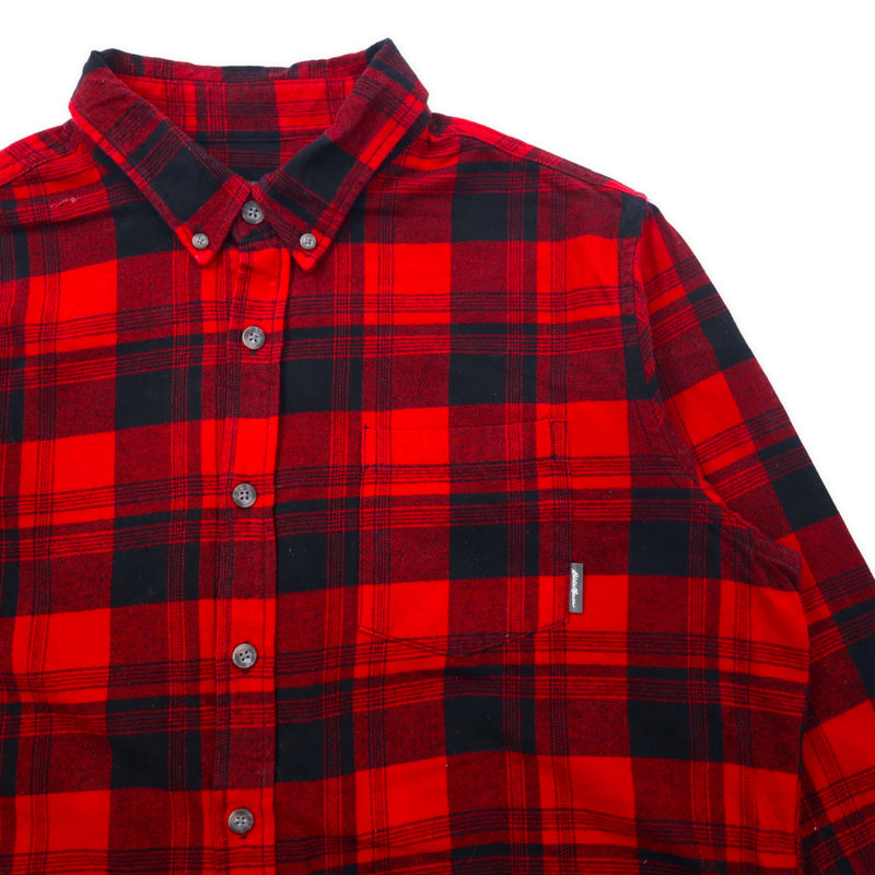 Eddie Bauer フランネル ボタンダウンシャツ L レッド チェック コットン