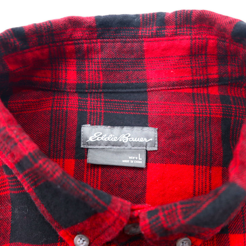 Eddie Bauer フランネル ボタンダウンシャツ L レッド チェック コットン