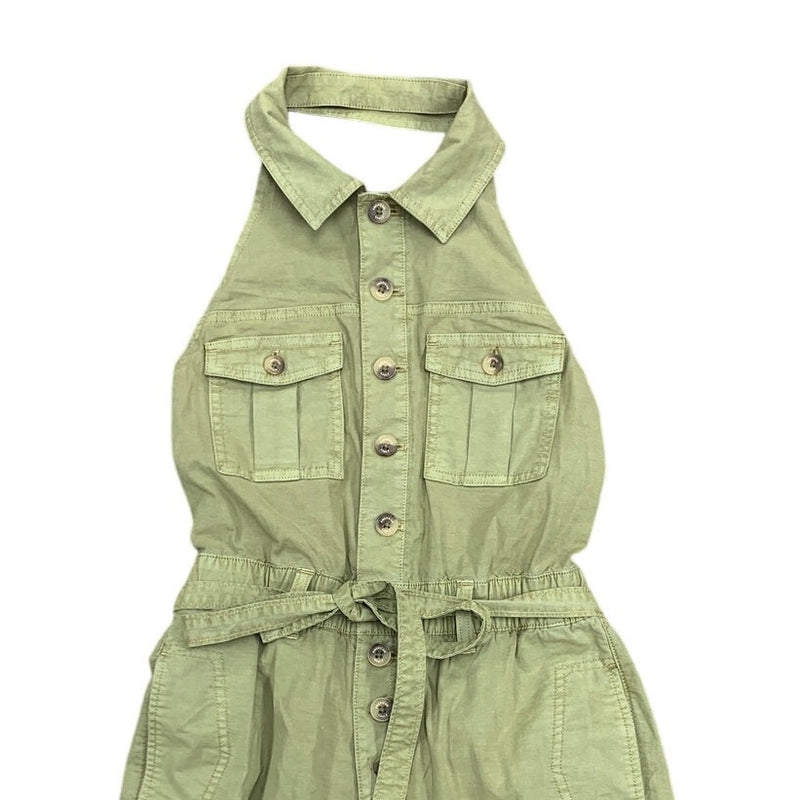 New American Eagle Womens Medium Light Chartruese Collared Halter Jumpsuit