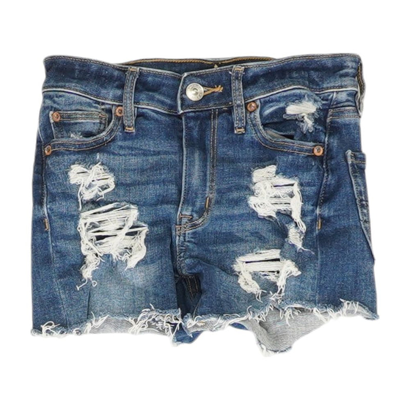 Blue Solid Denim Shorts