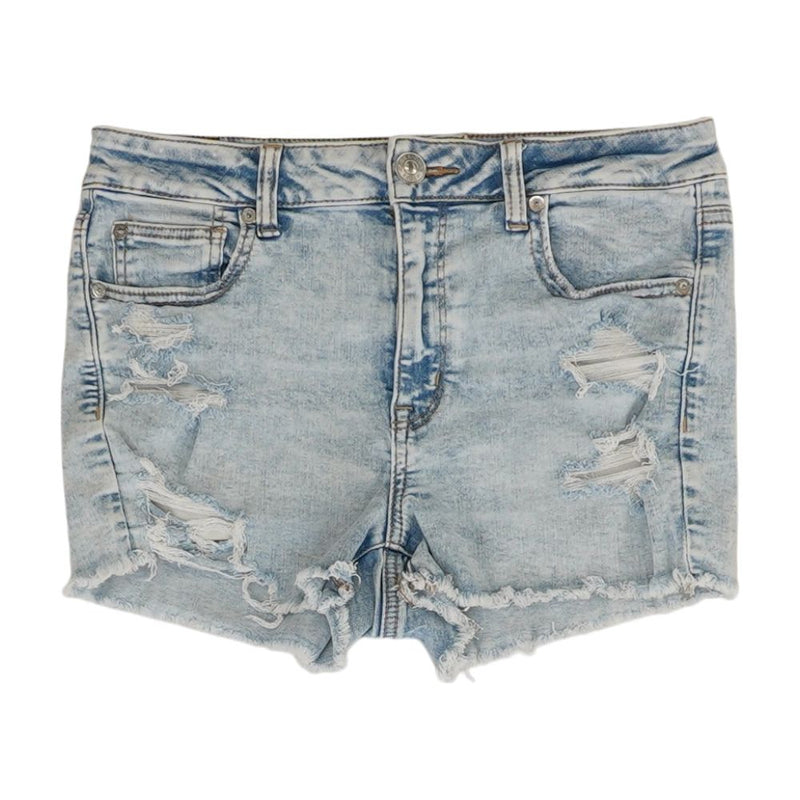 Blue Solid Denim Shorts