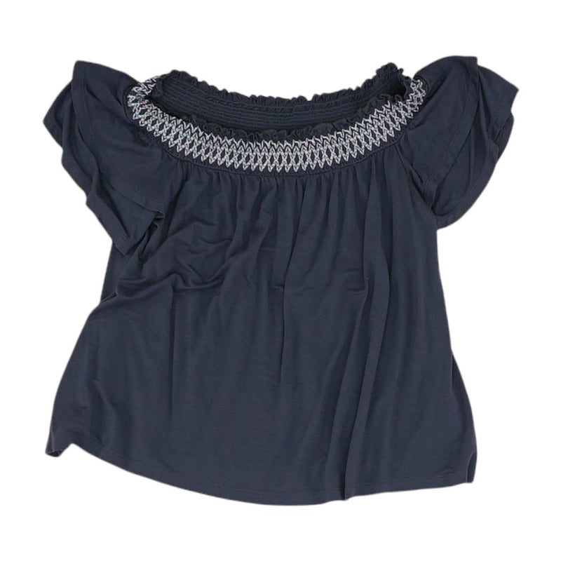 Navy Solid Short Sleeve Blouse