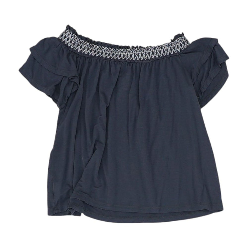 Navy Solid Short Sleeve Blouse