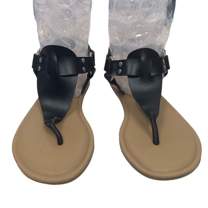 New American Eagle Womens US Size 6 Faux Leather Black Flat Sandals