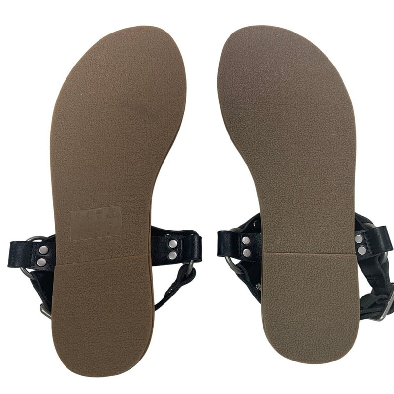 New American Eagle Womens US Size 6 Faux Leather Black Flat Sandals