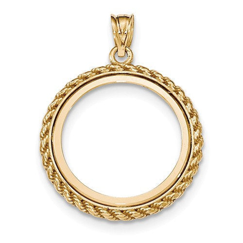 14K Yellow Gold 1/4 oz American Eagle 1/4 oz Panda US $5 Dollar Jamestown 2 Rand Coin Holder Holds 22mm Coins Rope Polished Prong Pendant Charm