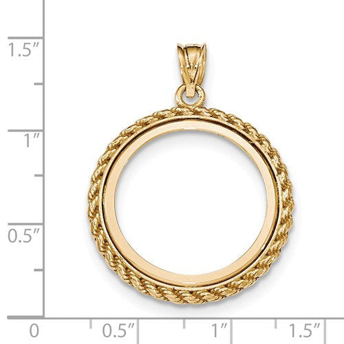 14K Yellow Gold 1/4 oz American Eagle 1/4 oz Panda US $5 Dollar Jamestown 2 Rand Coin Holder Holds 22mm Coins Rope Polished Prong Pendant Charm