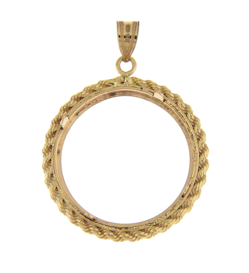 14K Yellow Gold 1/4 oz American Eagle 1/4 oz Panda US $5 Dollar Jamestown 2 Rand Coin Holder Holds 22mm Coins Rope Polished Prong Pendant Charm