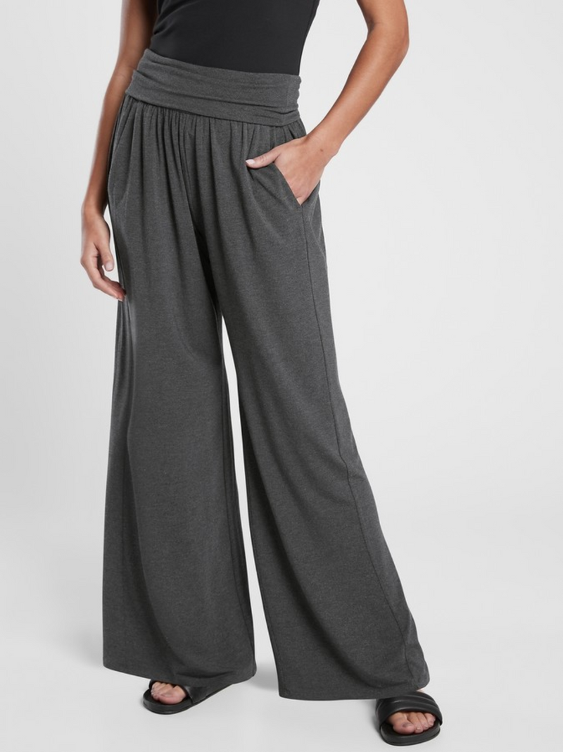 Athleta Black Heather Soft Lounge Elastic Waist Wide Leg Studio Pant