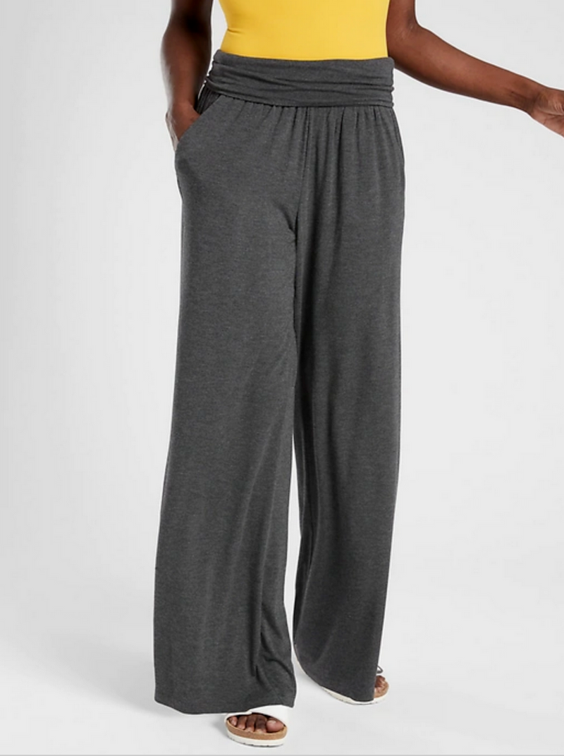 Athleta Black Heather Soft Lounge Elastic Waist Wide Leg Studio Pant