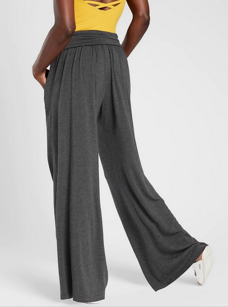 Athleta Black Heather Soft Lounge Elastic Waist Wide Leg Studio Pant