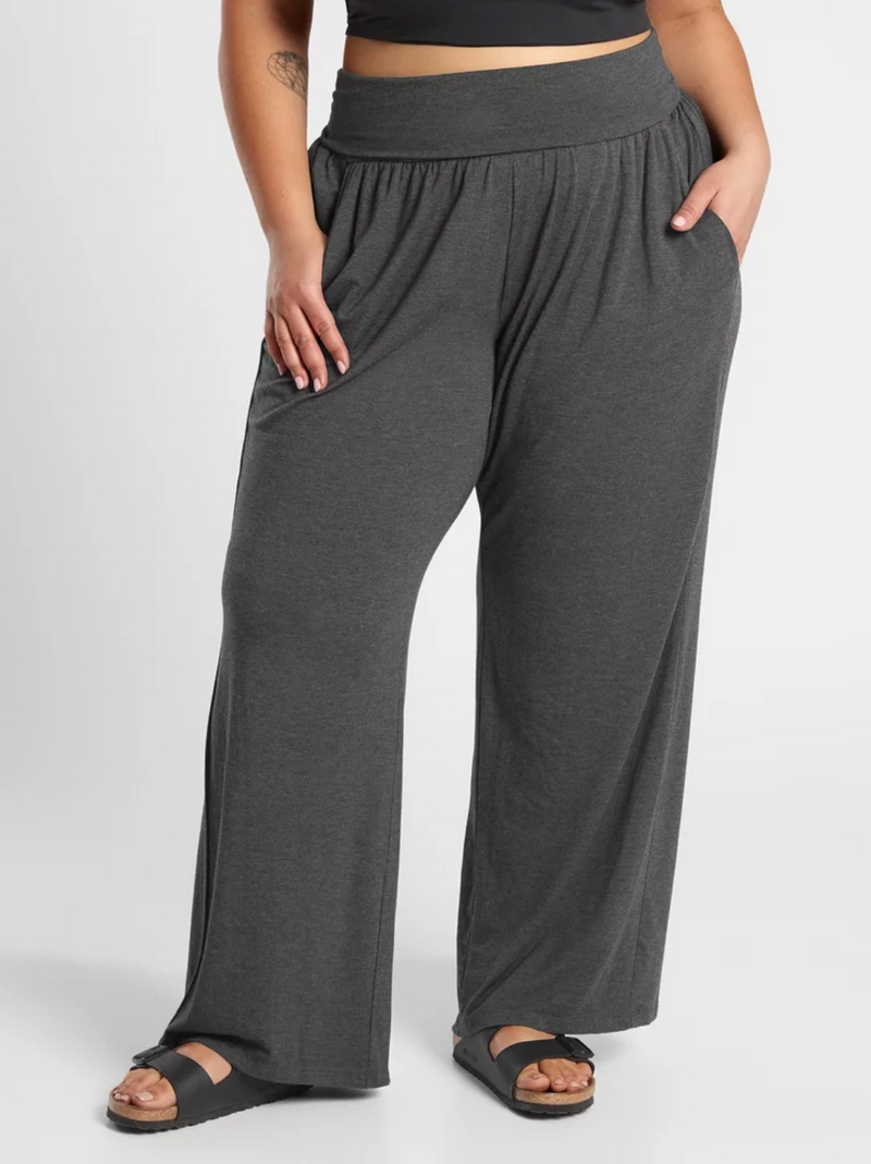 Athleta Black Heather Soft Lounge Elastic Waist Wide Leg Studio Pant