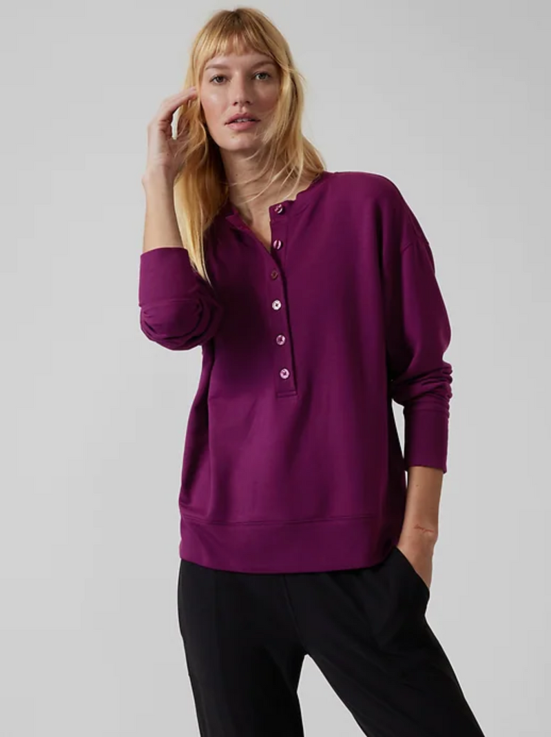 Athleta Exotic Fuchsia Long Sleeve Balance Henley Sweatshirt