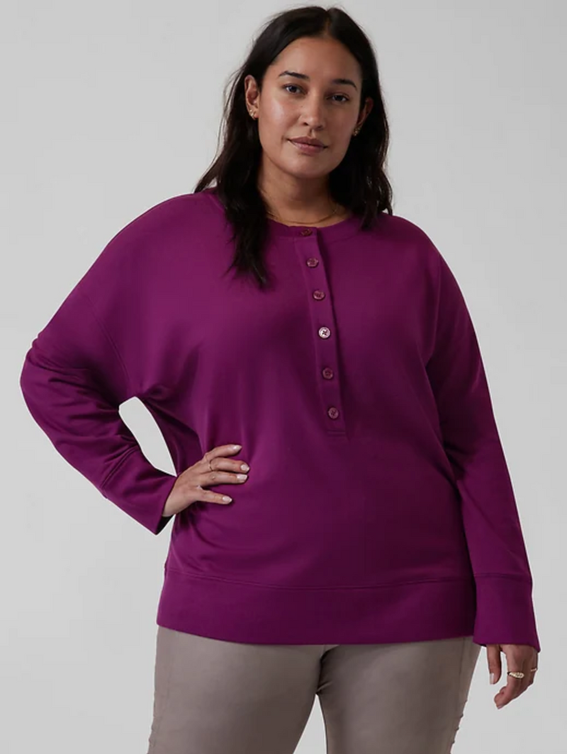 Athleta Exotic Fuchsia Long Sleeve Balance Henley Sweatshirt