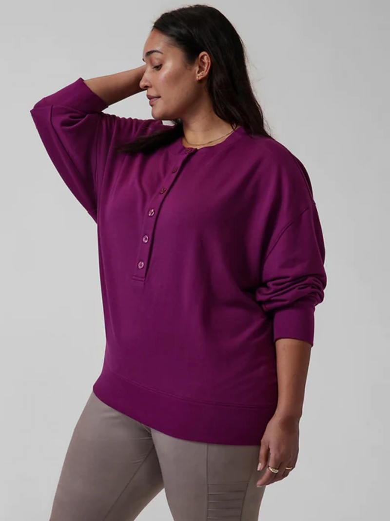 Athleta Exotic Fuchsia Long Sleeve Balance Henley Sweatshirt