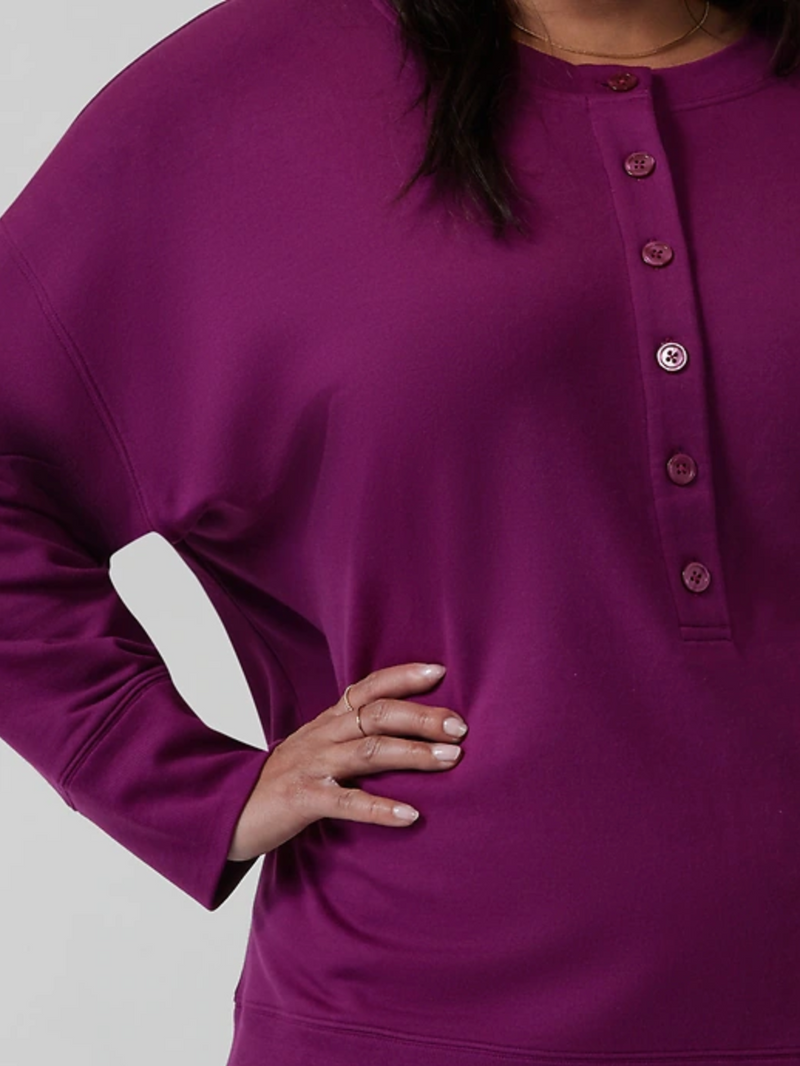 Athleta Exotic Fuchsia Long Sleeve Balance Henley Sweatshirt