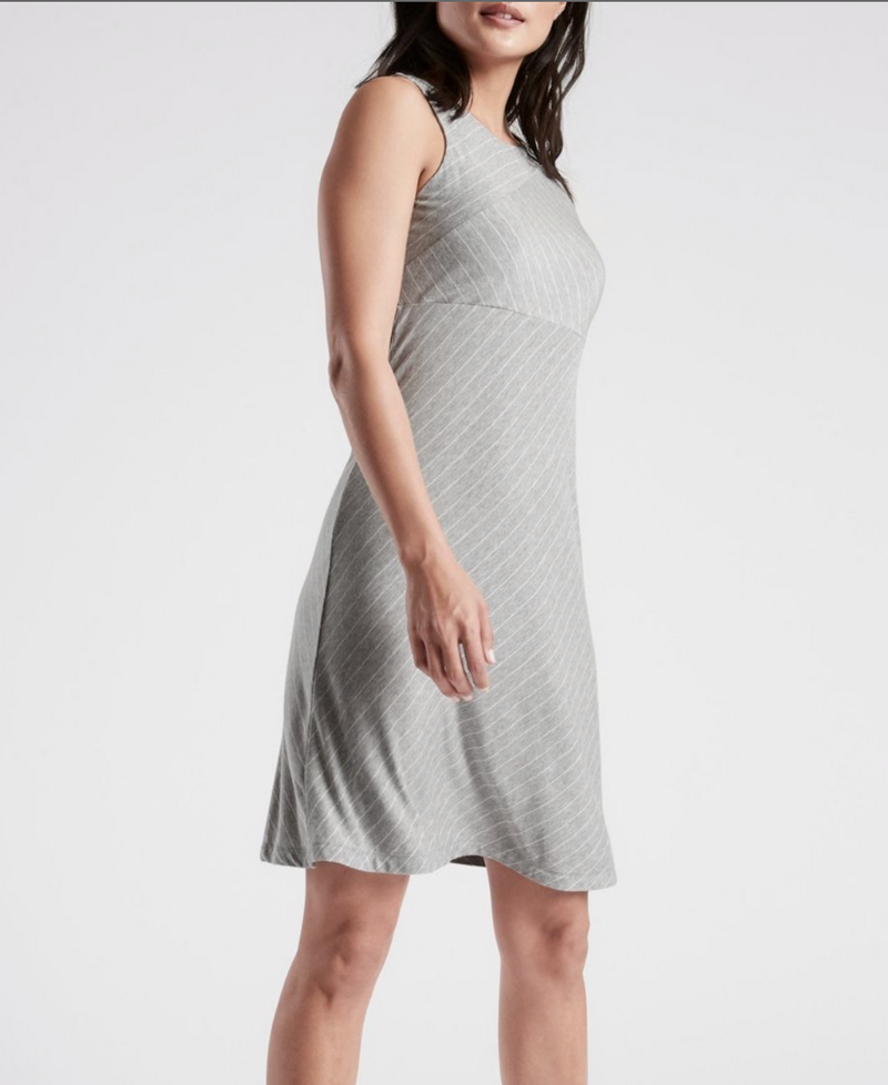 Athleta Grey White Sleeveless Mixed Stripe Santorini Dress