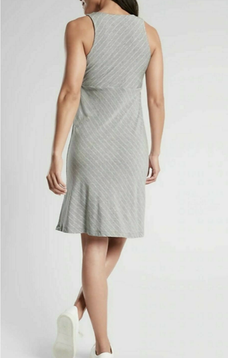 Athleta Grey White Sleeveless Mixed Stripe Santorini Dress