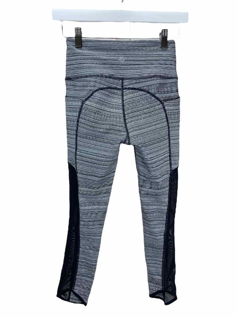 Athleta Women's Stripe Jacquard/Mesh Capri Leggings Black/White Size XS