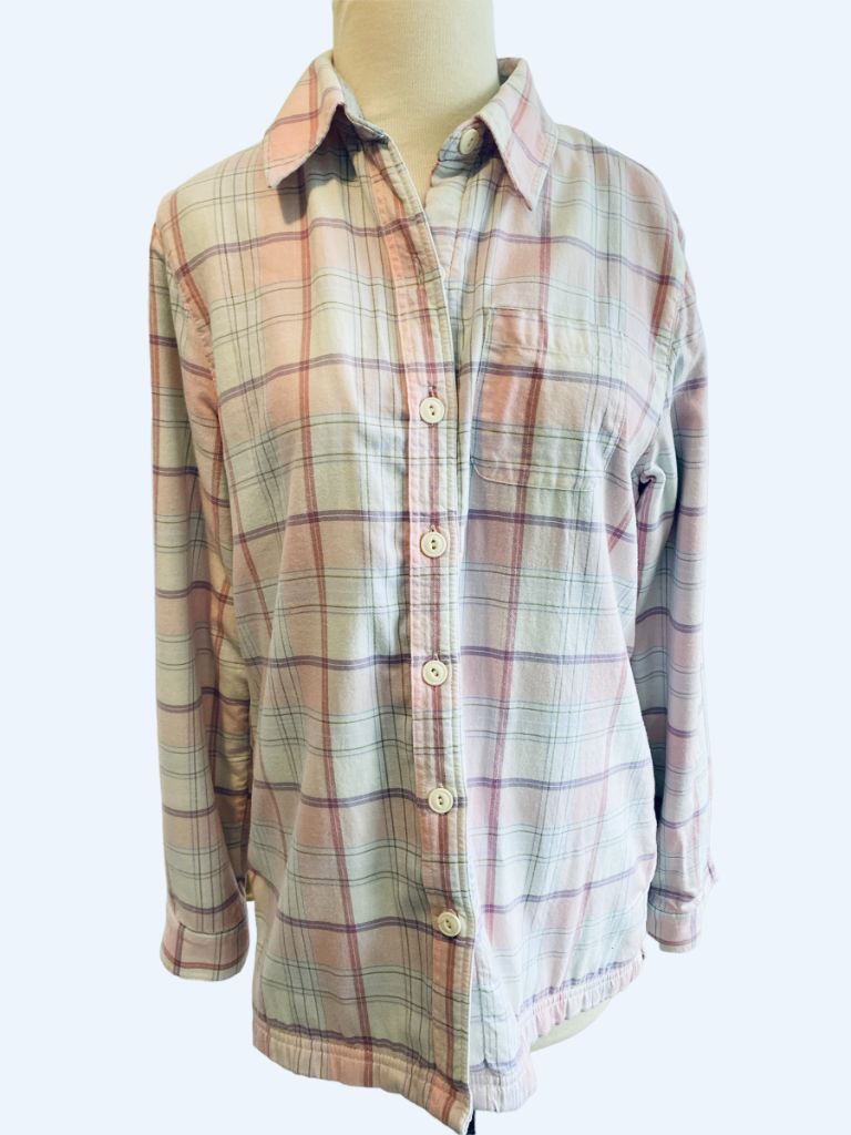 XS LL Bean Pastel Plaid Fleece Lined Flannel Shirt Women's